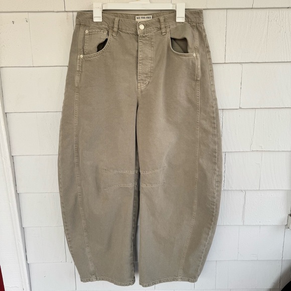 Free People We the Free Good Luck Mid-Rise Barrel Jeans in Taupe size 30L - Picture 3 of 8